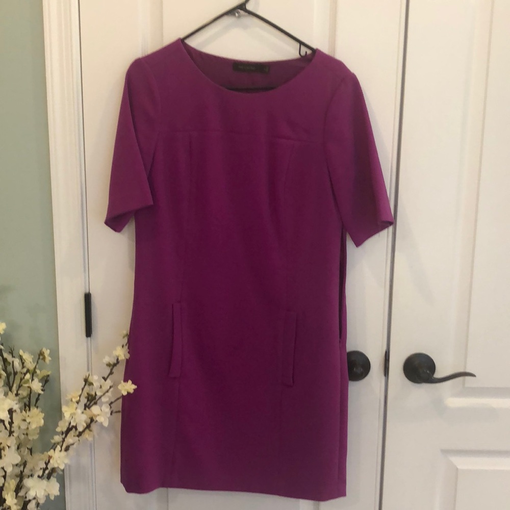 Magenta shirt sleeve shift dress
